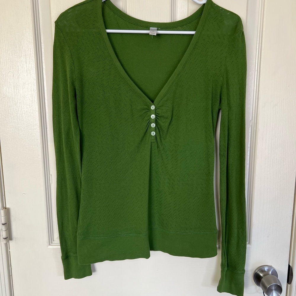 Old Navy First Layer Snug Fit Green V-Neck Top